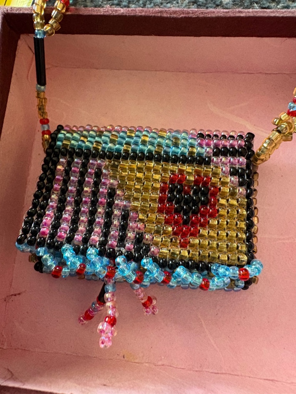 Beaded mini pocket purse Necklace